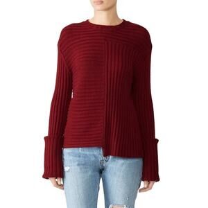 CAARA Pollyshore Sweater Ribbed Knit Long Sleeve Crew Neck Pullover Burgundy M